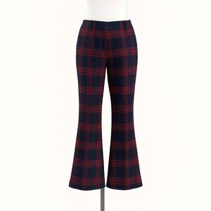 Vintage L.L. Bean Wool Plaid Pants Red Navy Size 16 Petite Excellent Condition